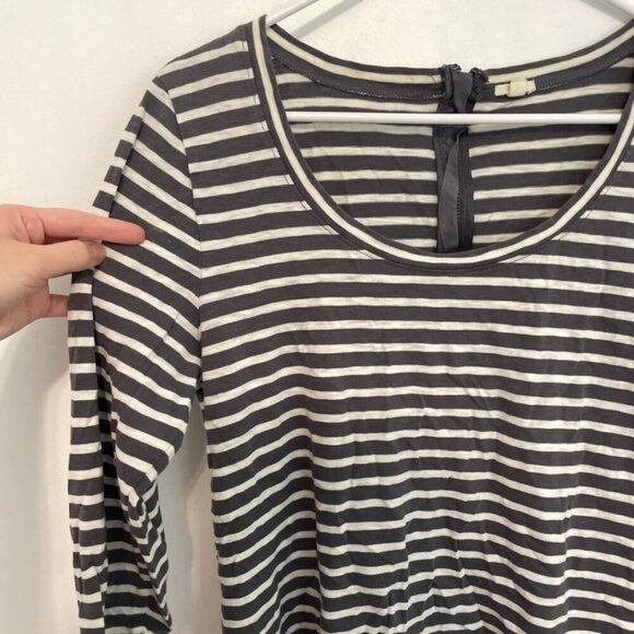 J. CREW Painter Zip Tee Gray Cream Ivory Horizontal Striped 3/4 Sleeve Cotton L - Picture 9 of 16
